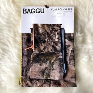 NWT Baggu Flat Pouch Set - Photo Forest